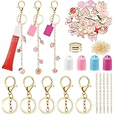 Pengxiaomei 135 Pcs Pink DIY Keychain Making Kit, 4 Pcs Lip Gloss Keychains Cap for Summer Fridays Bag Charm Kit with Pink Ornaments Jewelry Accessory Galentines Day Gifts