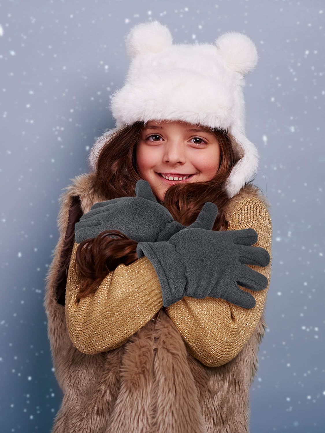 3 Pairs Kids Fleece Gloves Full Fingers Gloves Winter Soft Warm Gloves for Boys Girls Outdoors Activities Supplies: Clothing