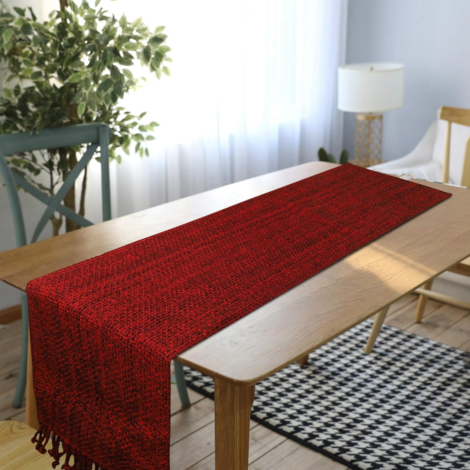 Urban Villa, 100% Cotton Two Tone Table Runner, Christmas Special,14''x 72'' Over Sized,Red/Black Two Tone Table Runner with Fringes, Every Day Use,Heavier Quality: Home & Kitchen
