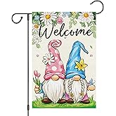 Heyfibro Welcome Spring Gnomes Garden Flag 12x18 Inch Double Sided Burlap, Spring Summer Daisy Flower Floral Garden Flags for Seasonal Holiday Farmhouse Yard Outdoor Decor(ONLY FLAG)