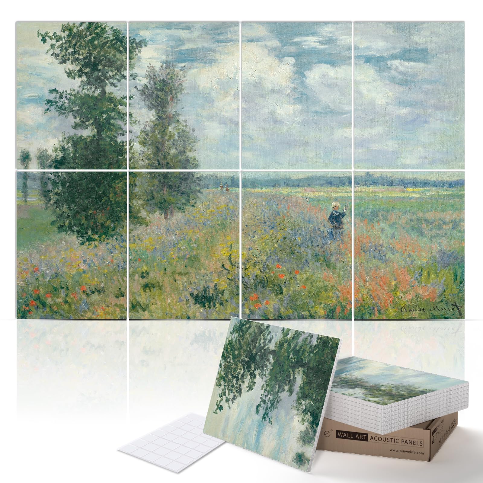 Photo 1 of PINWELIFE® Wall Art Acoustic Panels, Sound Proof Absorbing Panels for Home/Office, Decorative Absorbing Dampening, Noise and Echo Cancelling (48"x32", Monet_Poppy Fields)