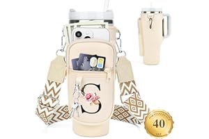 LOKASS Personalized Water Bottle Holder with Strap for Stanley Cup Accessories 40 oz Tumbler, Initial Water Bottle Carrier Bag W/ Phone Pocket, Ideal Thanksgiving/Christmas/New Year Gifts for Women/Girls