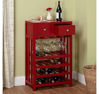 Aprodz Mango Wood Wine Storage Stylish Camzola Bar Cabinet for Living Room | Red Finish