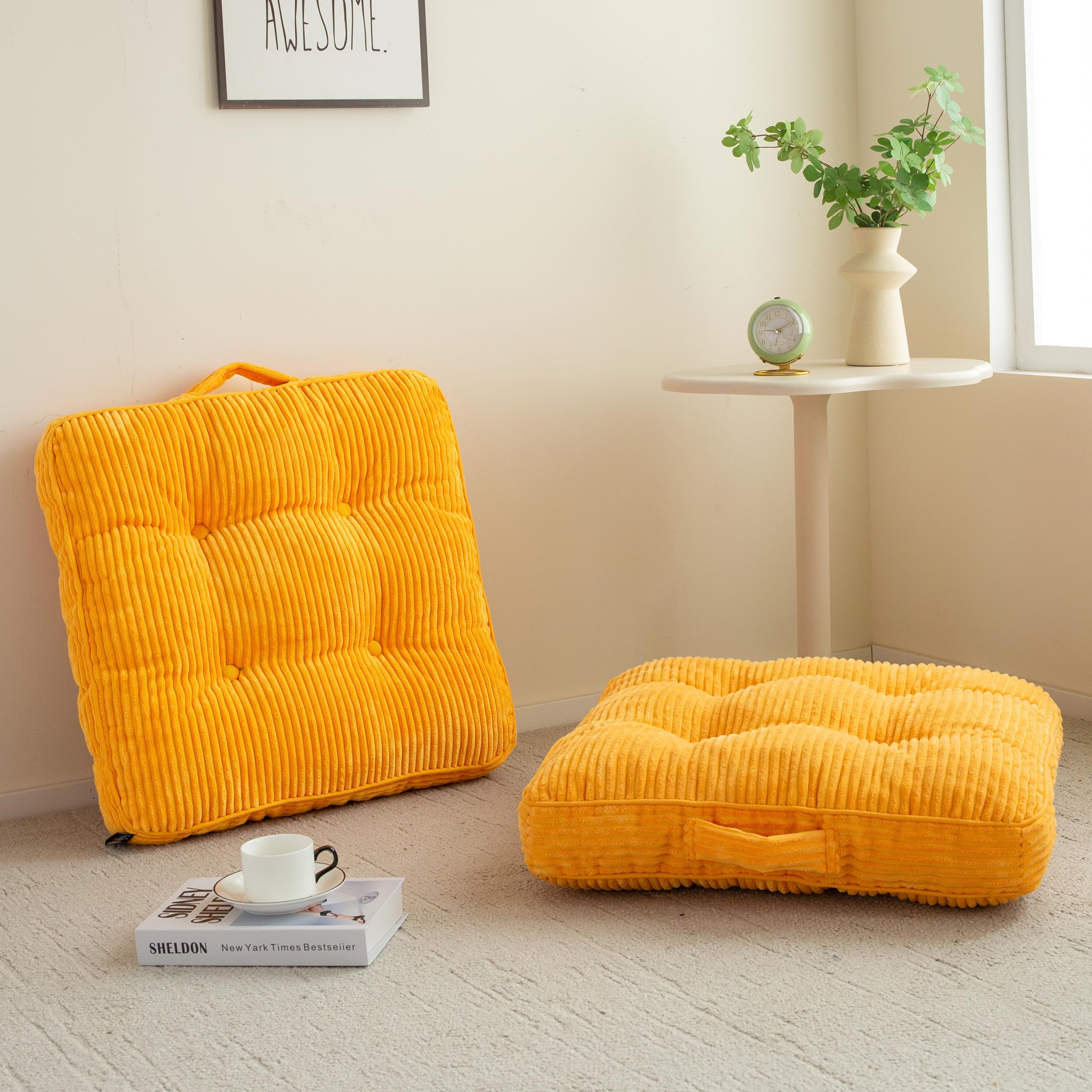Photo 1 of Washable Floor Pillow Cushion for Adults, Meditation Cushion Pillow, Large Square Floor Sitting, Removable Tufted Corduroy Cover, for Tatami Living Room or Yoga, 22x22 Inch, 2Pack, Machine Washable