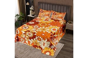 Castle Fairy Bohemian Flowers Quilted Coverlet,70s Vintage Floral Bedspread King Size Children Adult Bedroom Gift,Hippie Retro Groovy Botanical Quilt Set with 2 Pillowcases, Soft Polyester Quilted
