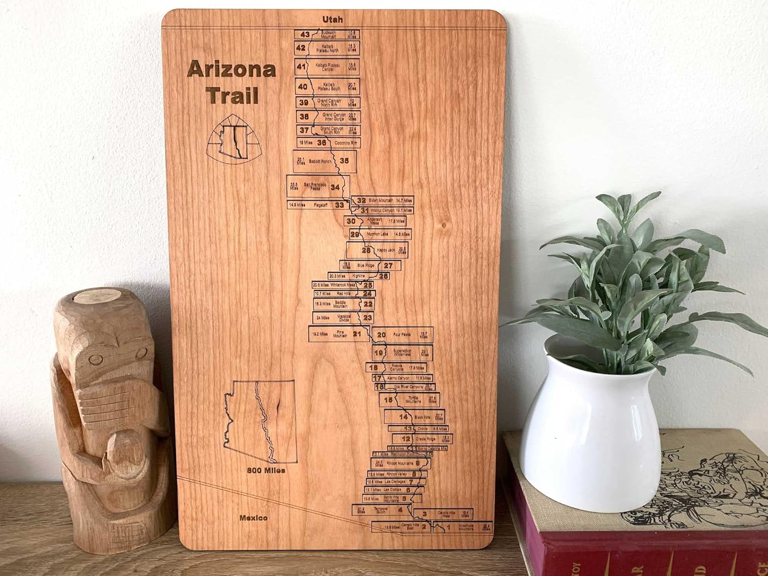 Mixed Media - Arizona Trail Section Hiker AZ Trail Tracker Sign | Thru Hiking Wooden Map | Arizona Section and Through Hiker Board | Wood Mountain Map (Cherry)