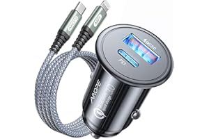 AINOPE 67.5W Super Mini Car Charger USB C 45W PD&QC 3.0 Fast Charging with C to Lighting Cable for iPhone 14 Pro Max 13 12 11, Samsung Galaxy S25, Android, All Metal Cigarette Lighter Adapter