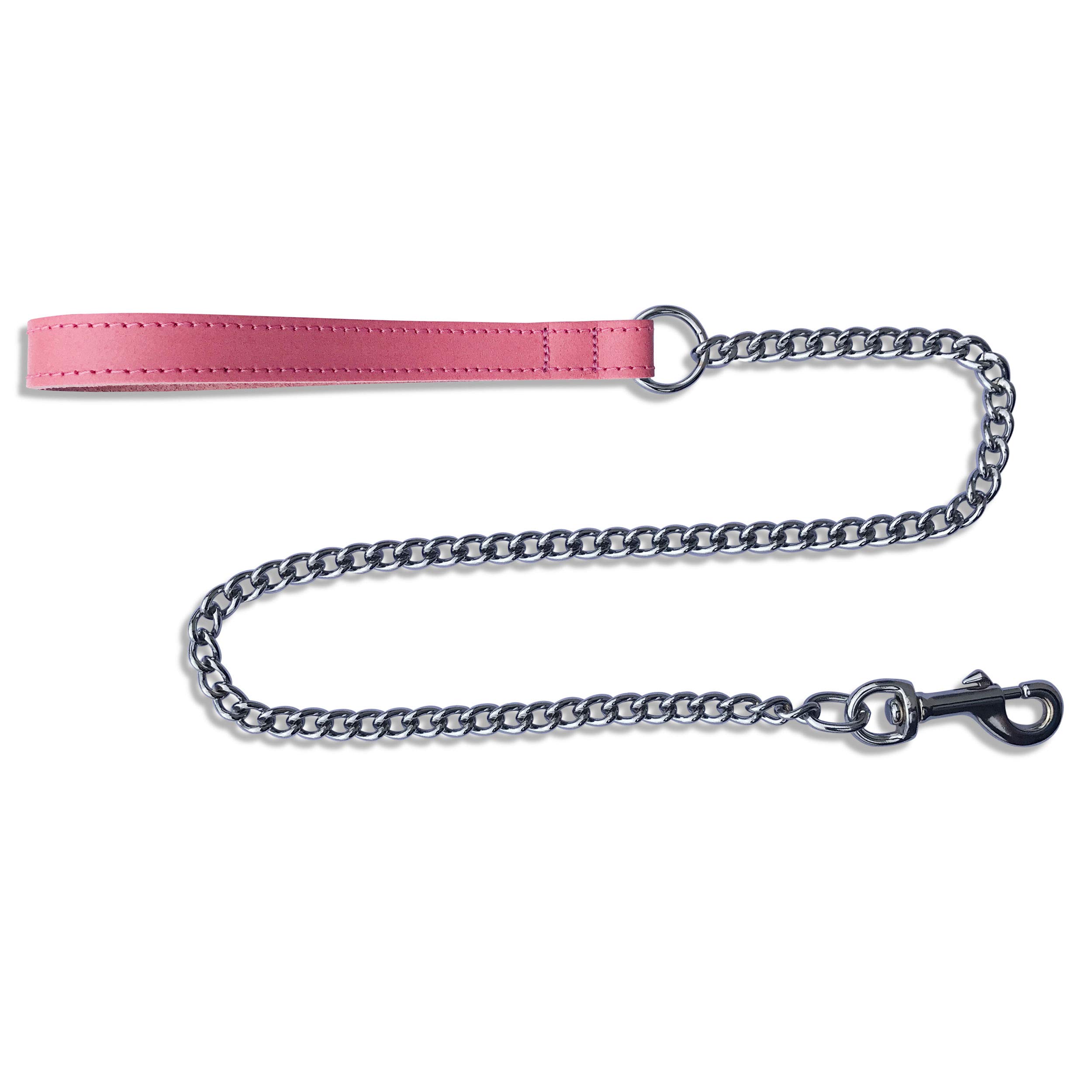 BBD 36-inch Heavy Leather Chain Lead, Pink โ image 1