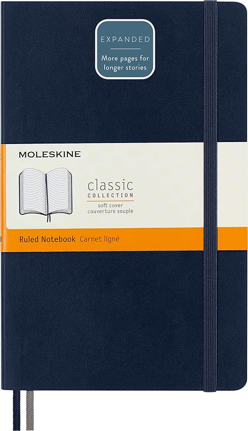 "Moleskine Classic Expanded Notebook, Soft Cover, Large (5"" x 8.25"") Ruled/Lined, Sapphire Blue, 400 Pages", red