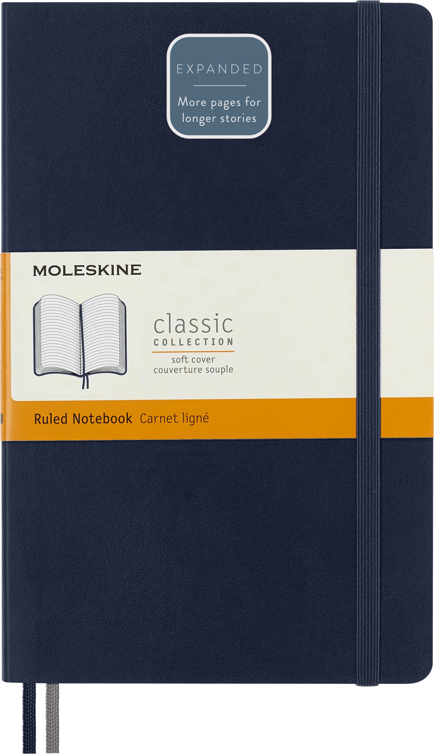 Moleskine - Classic Notebook Expanded, Ruled Notebook, Soft Cover and Elastic Closure, Size Large 13 x 21 cm, Colour Sapphire Blue, 400 Pages