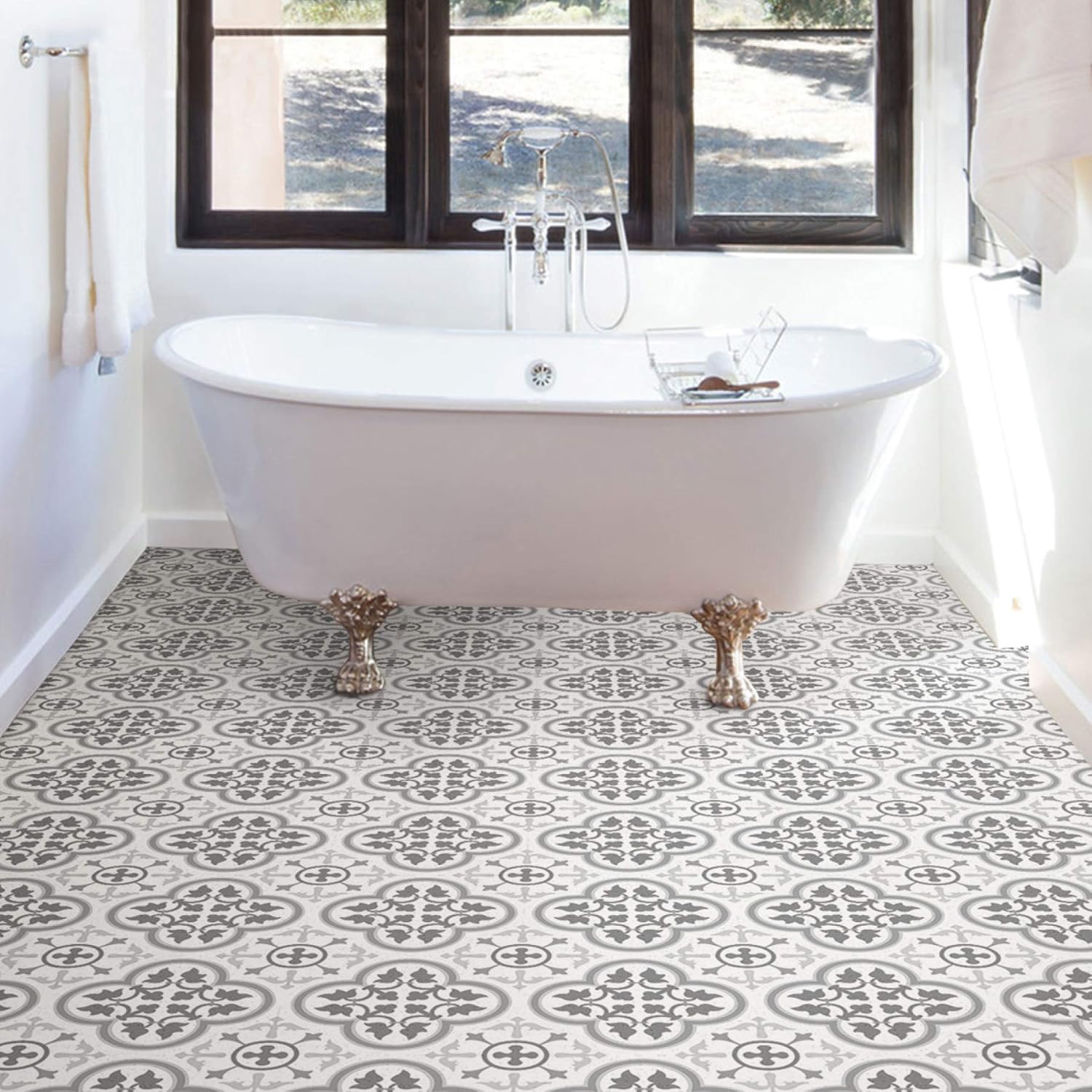 FloorPops FP2953 Remy Peel & Stick Floor Tiles, Grey - - 