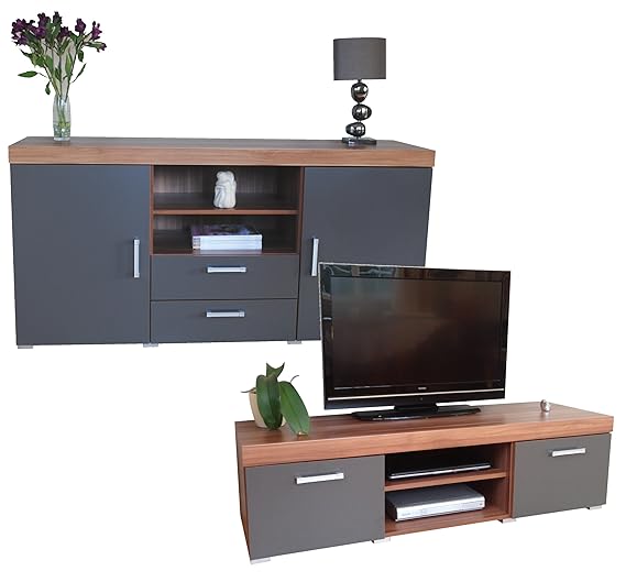 Sydney Graphite & Walnut Large Sideboard & TV 140cm Unit Living