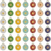 Honbay 42PCS Enamel Alloy Sunflower Charms Pendant Cute Colorful Daisy Flower Pendants Thanksgiving Halloween Bead Charms for Earrings Bracelets Necklaces Keychains Jewelry Crafts Making - 7 Colors