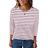LilyCoco Womens 3/4 Length Sleeve Tops Striped Boatneck Shirt Breton French Cotton Tees