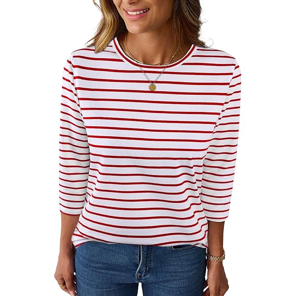 LilyCoco Women's Striped Shirt Short Sleeve Tops Crewneck T Shirt