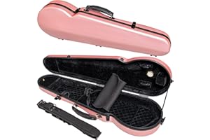 M MI & VI MI&VI NP-7001S Classic Poly Carbon Shaped Violin Case (Full Size) 4/4 with Carry Straps | Hygrometer | Tough Shell (Pink)