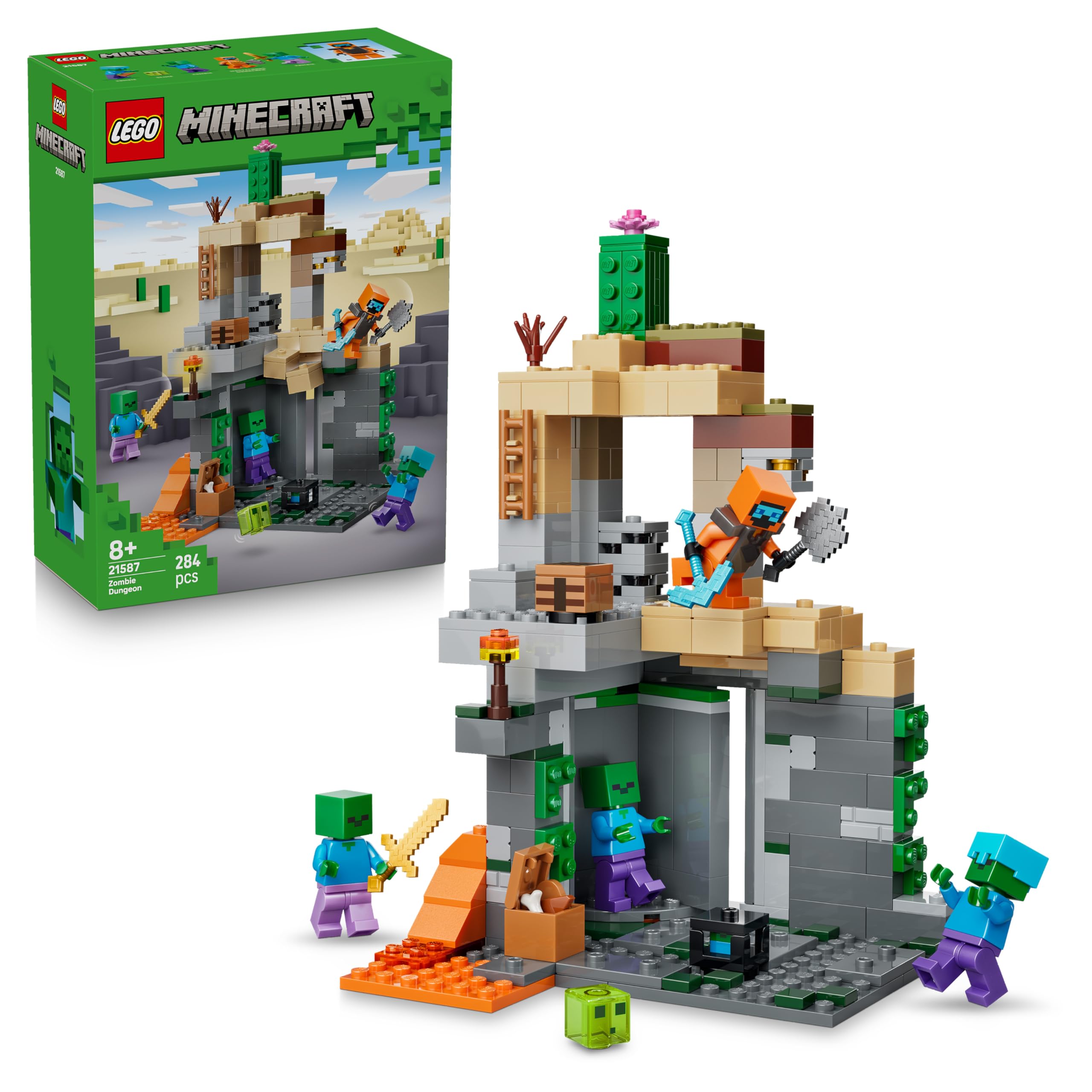 LEGO Minecraft Zombieverlies - Bauspielzeug für Rollenspiele - Minecraft-Spielset für Jungen und Mädchen ab 8 Jahren mit 3 Zombies, einem Krieger und Videospielzubehör - 21587