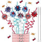 24 Reusable Spider Web Crazy Straws for Kids Man Birthday Party Decorations | Spider Web Plastic Drink Straws for Boys Girls School Spidery Theme Halloween Party Favors,Stocking Stuffers, Classroom Prize