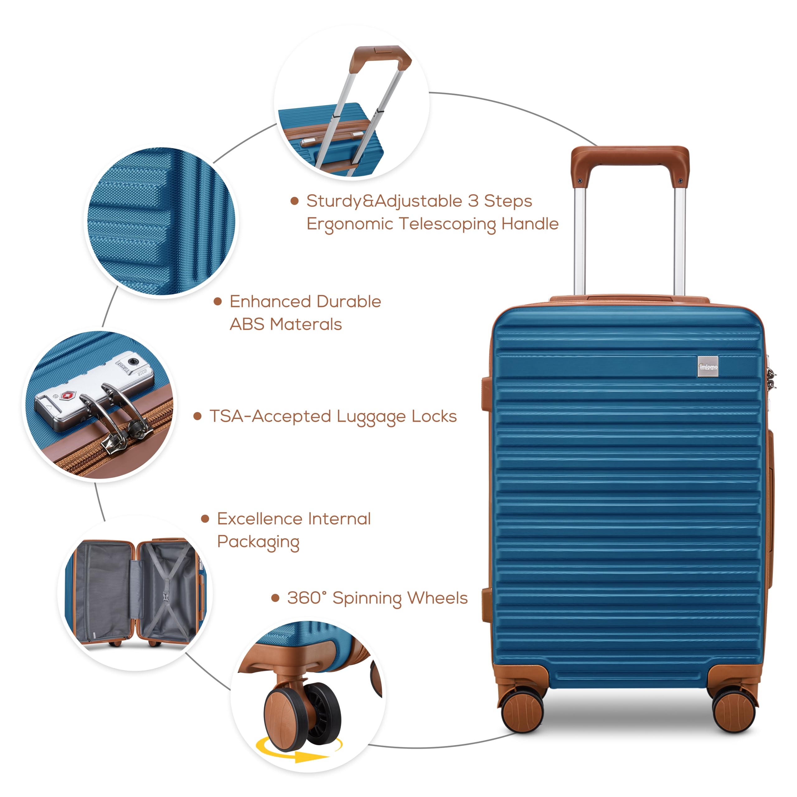 imiomo Carry on Luggage Sets,20 Inch Expandable Carry-on Suitcase with Spinner Wheels,Hard Shell Lightweight Rolling Travel Luggage with TSA Lock
