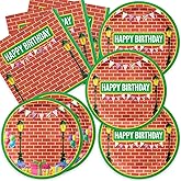 Aulecoo 40Pcs Sesame Friends Street Birthday Party Supplies Sesame Plates Napkins Tableware Dinnerware for Kids Boys Girls Birthday Baby Shower Sesame Brick Wall Party