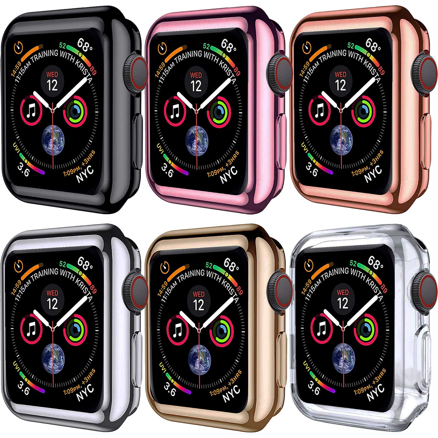 MAZTRON 6-Pack Flexible TPU Case Compatible with Apple Watch 38mm 40mm 42mm 44mm size, Soft Light Weight Scratch Resistant Protective Bumper Cover for iWatch Series SE 6 5 4 3 2 1