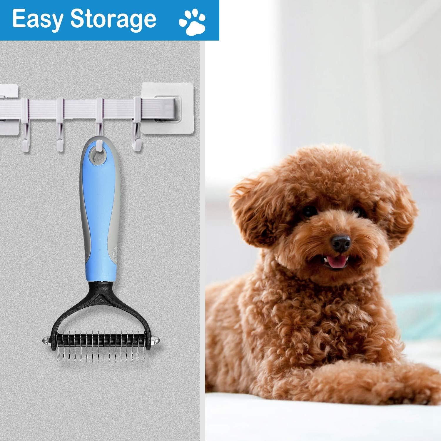 2 Sided Pet Grooming Deshedding Tool TeqHome Undercoat Rake for Dogs