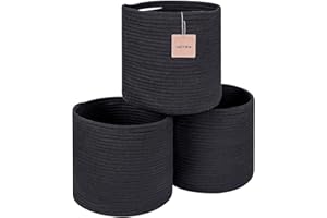 voten Storage Cubes Baskets Bins Organizer 11x11x11'' Fit 12x12''Cube Storage Organizer Bookcases Shelf,Durable Woven Cotton Storage Basket for Organizing,Round 3Pack Black