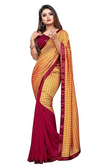 Market Magic World Womens Chex Vichitra Silk Half and Half Saree With Blouse Piece
