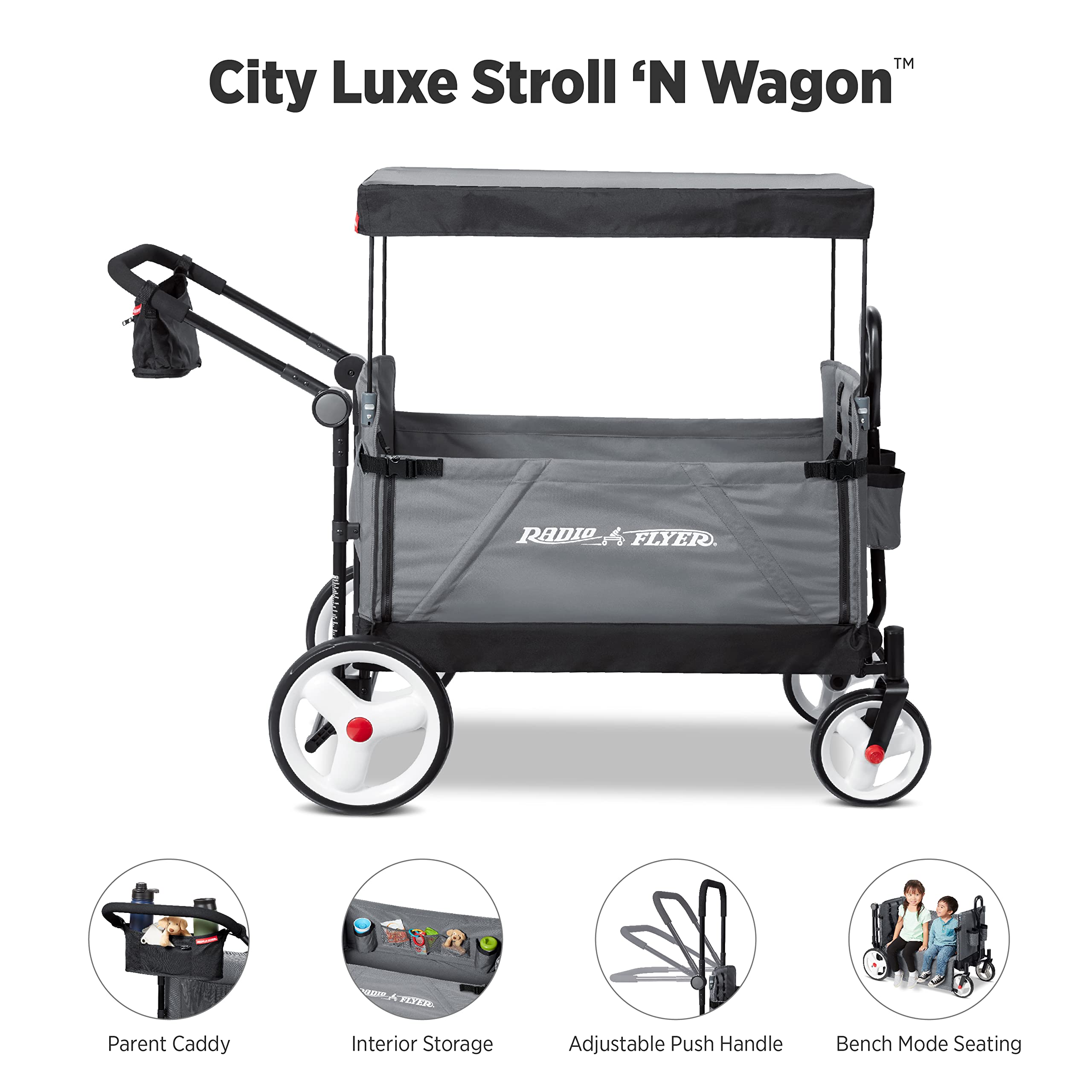 Stroller Wagon for Kids, Baby Stroller, Utility Cart, Rolling Cart, Radio Flyer City Luxe Stroll 'N Wagon, for Ages 1+ Years, Gray
