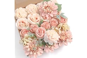 YYHUAWU Artificial Flowers Combo Box Set Gradient Color Flower Leaf with Stems for DIY Wedding Bouquets Centerpieces Baby Shower Party Home Decorations Peach