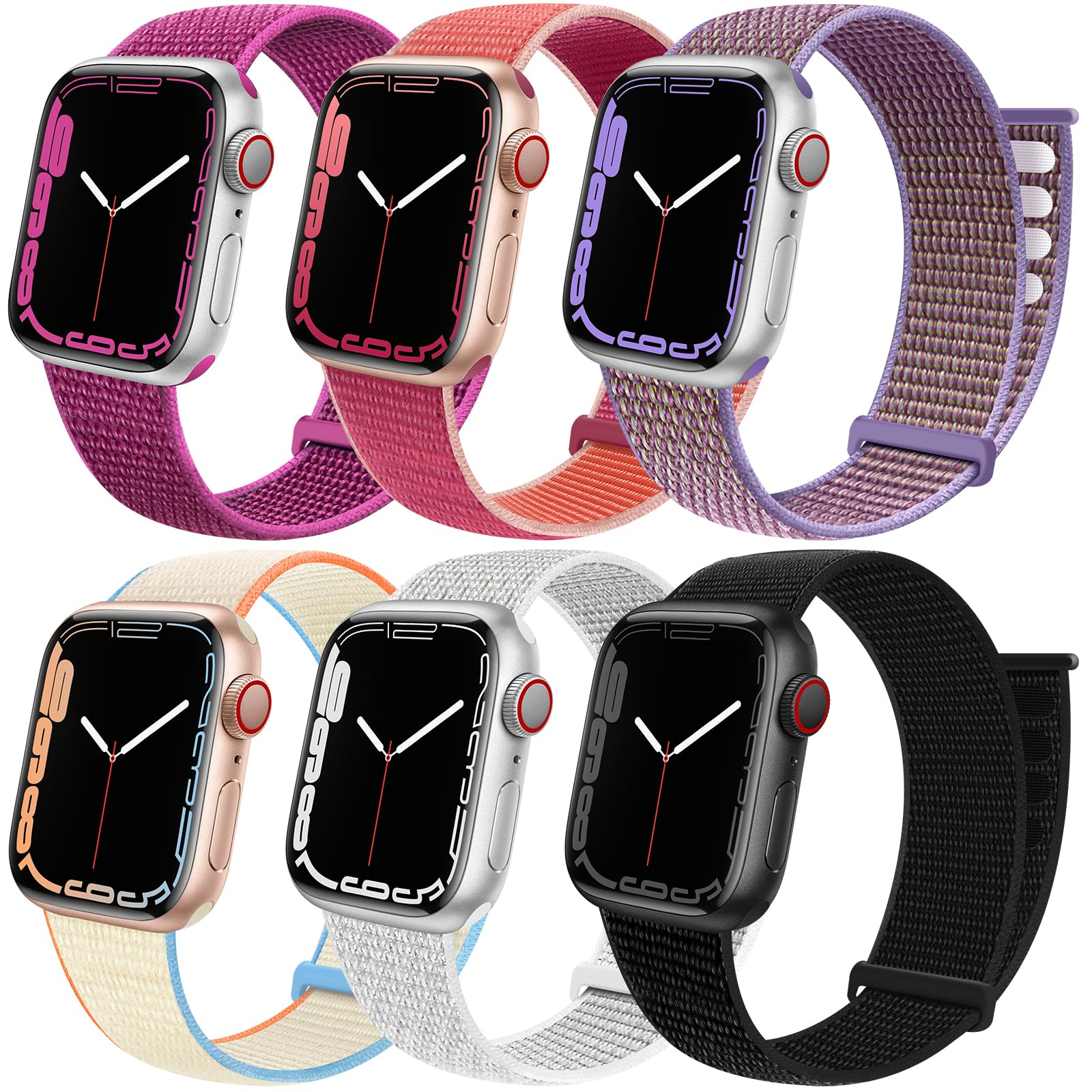 6 Pack Sport Loop Band Compatible with apple watch 49mm 46mm 45mm 44mm 42mm-Series 3 iWatch Ultra Series 11 10 9 8 7 6 5 SE 4 3 2 Strap Nylon Weave Women Men Stretchy Braided Wristband Breathable(L)