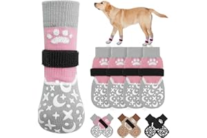 BEAUTYZOO Dog Socks to Prevent Licking Paws for Large Dogs, Dog Socks for Hardwood Floors Anti Slip, Reflective Dog Snow Socks Winter Boots, Dog Shoes for Senior Dogs Cold Weather Outdoor, Grey L