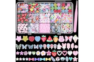 CYNAILLI 3D Mix Candy Nail Charms Kit, Fruits Butterfly Lollipop Strawberry Cute Nails Art Charms, Gummy Star Heart Flowers Acrylic Charms for Junk Case Nails DIY Design