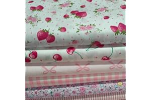 LMAEZNER 6Pcs 20" x 20" Cotton Fabric DIY Making Supplies Quilting Patchwork Fabric Fat Quarter Bundles DIY for Quilting Cotton Patchwork Cushions (Strawberry, 20" x 20")