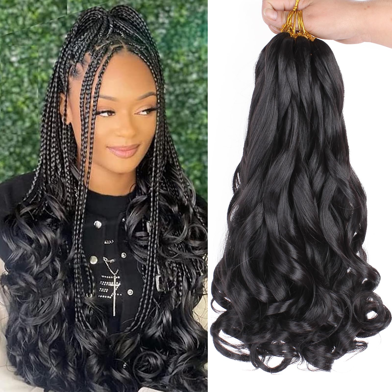 Xtrend Pre Stretched French Curly Braiding Hair 14 Inch 8 Packs Bouncy Loose Wave Braiding Hair Hot Water Setting Yaki Texture Synthetic French Curls for Women(14 Inch,1B#) — image 1