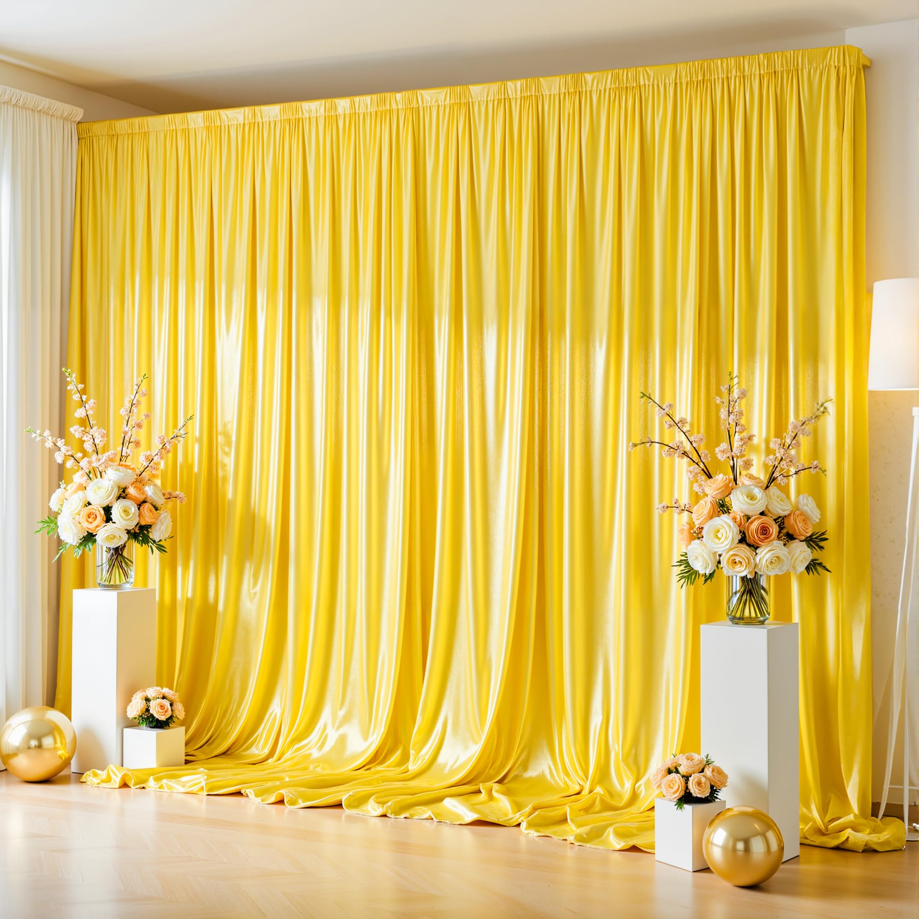 Photo 1 of 10x10 ft Yellow Gold Glitter Backdrop Curtain for Parties, Wrinkle Free Glitter Photo Backdrop Drapes 2 Panels 5x10FT Shimmer Back Drop Cloth for Wedding Birthday Stage Photography Background
