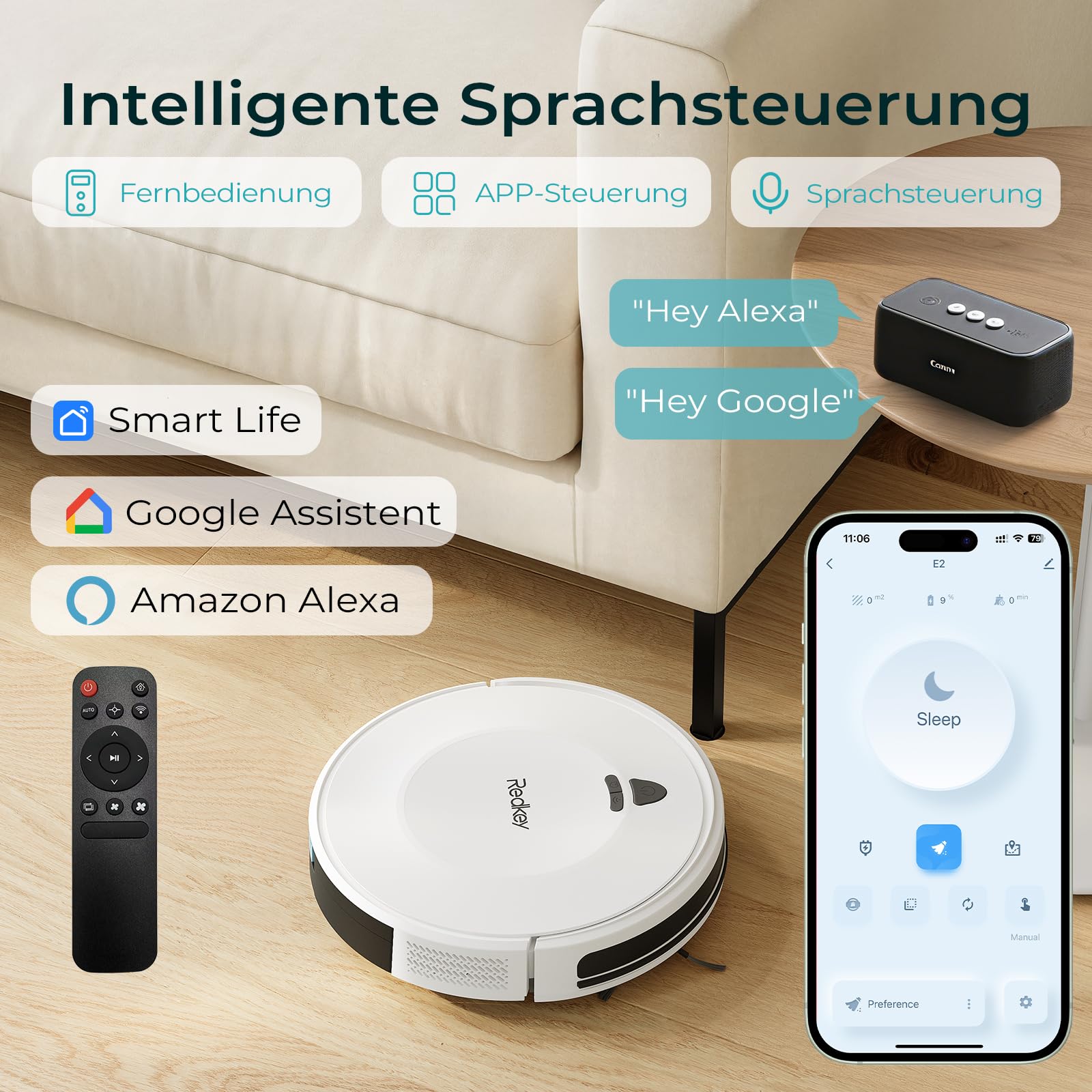 Redkey E6 Saugroboter mit 7000 Pa Saugkraft, Dynamische Navigation, Bis zu 170 Min Laufzeit, Roboterstaubsauger mit Ladestation, Fernbedienung und APP, Ideal für Tierhaare,Teppich,Hartboden 5