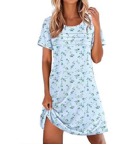 Lands' End Women's Petite Cotton Short Sleeve Knee Length Nightgown X-Small Radiant Navy at Amazon Women's Clothing store
