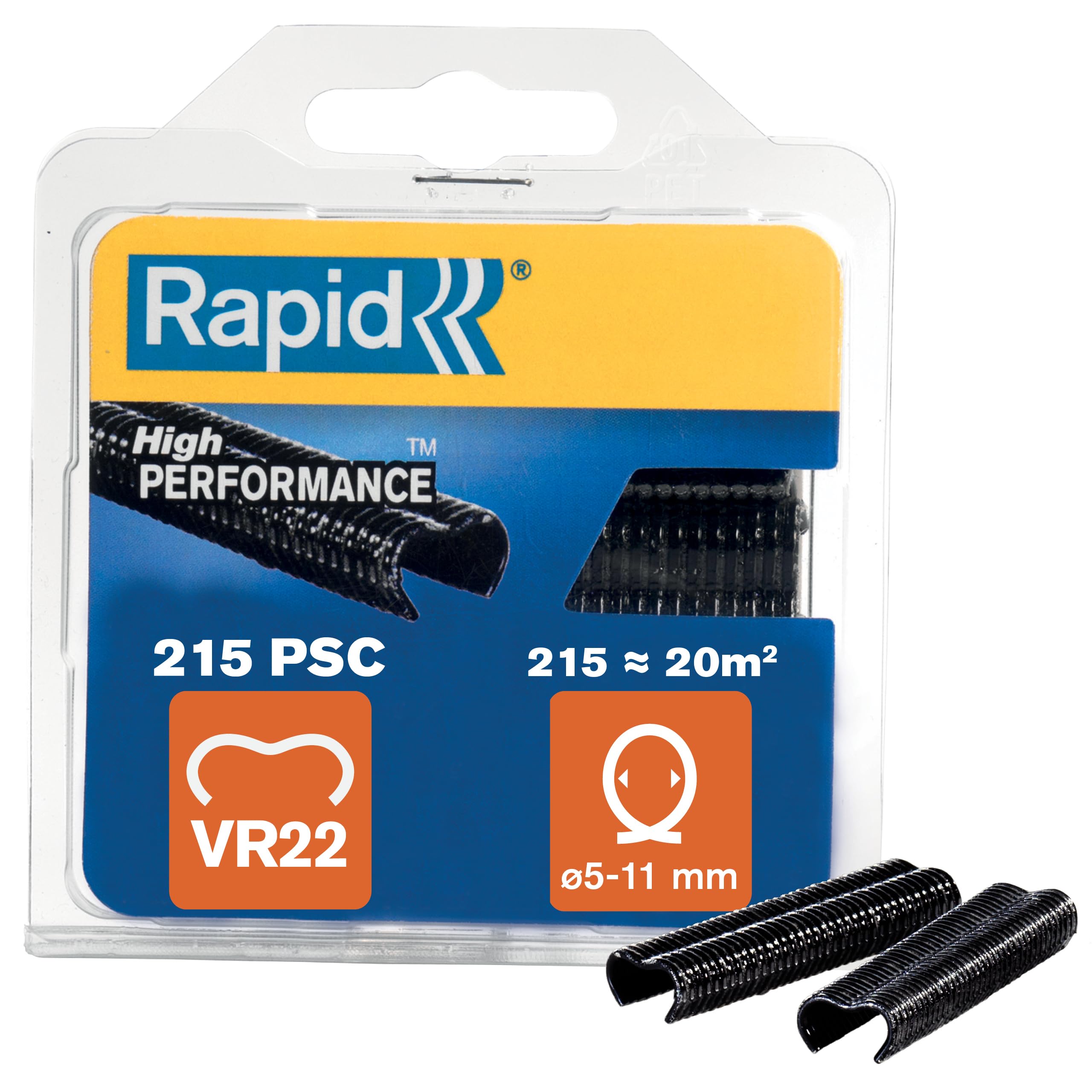 Rapid VR22 Galvanized Fence Hogrings with Black PET Coating, Suitable for 5-11 mm Netting Wire, Ideal for Securing Cages and Fencing, 215 Pieces, Blister (40108804)
