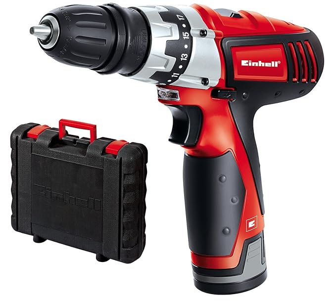 Einhell Akkuschrauber TC-CD 12 Li (Lithium Ionen, 12 V, 1,3 Ah, 2 Gang, 20 Nm, abnehmbares Bohrfutter, LED-Licht, Ladegerät, 