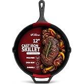 Utopia Kitchen Cast Iron Skillet 12 Inch Pre-Seasoned PFAS-Free Black | Chef Pan, Even Heat Distribution, Stovetop, Oven, Campfire and Grill Safe, Large Skillet, Indoor Outdoor Use