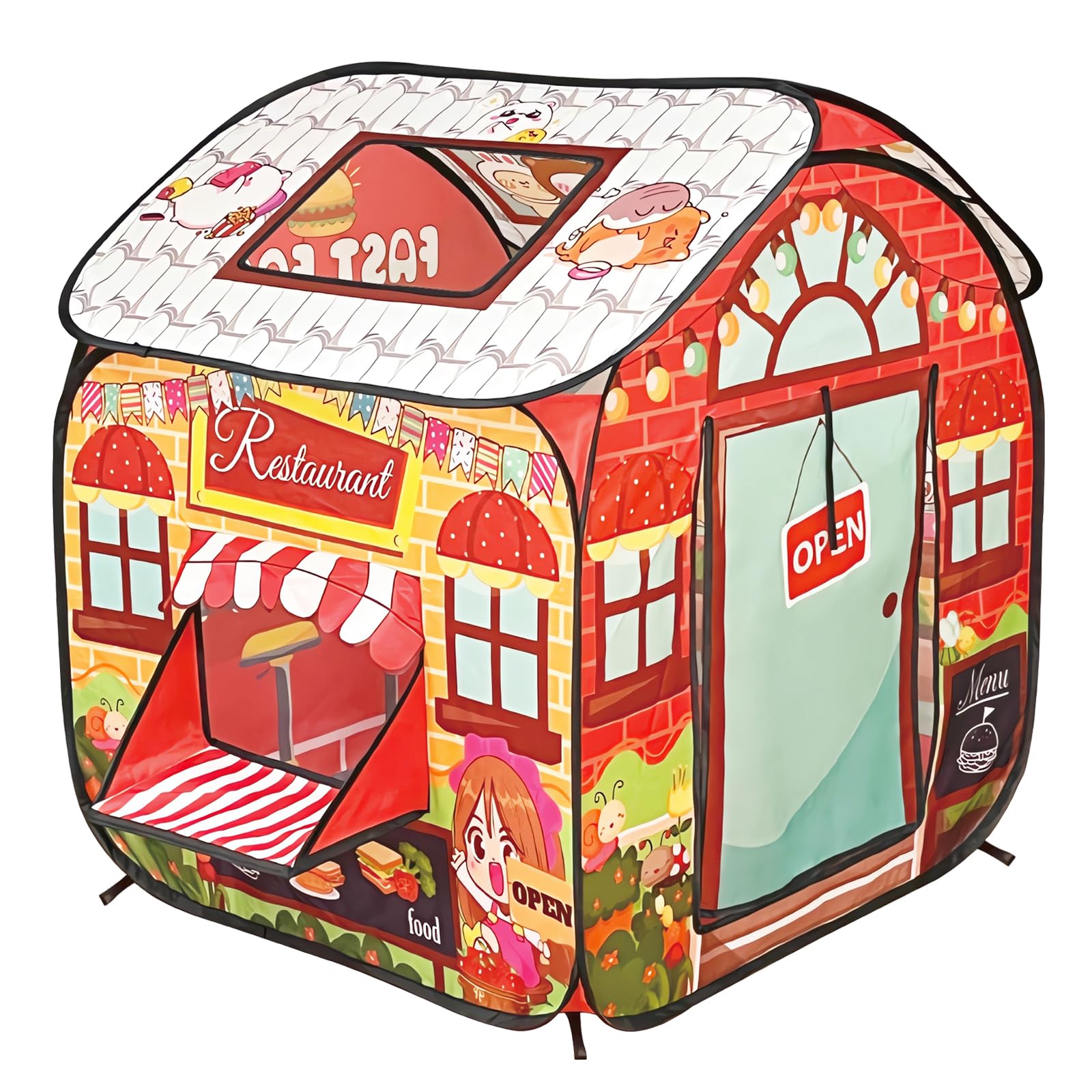 Kids Pop Up Fast Food Restaurant Play Tent, Playhouse Indoor Outdoor Folding Portable Play Tent for Kids Boys and Girls
