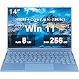 Ruzava 14" Laptop 8GB DDR4 256GB SSD Celeron N5095 (Up to 2.9Ghz) 4-Core Win 11 PC with Cooling Fan 1920 * 1200 2K FHD Screen Dual WiFi Support 1TB SSD Expand for Business Study-Blue