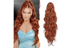 BARSDAR Copper Red Ponytail Extension - 20 Inch Wavy Claw Clip Ponytail Hair Extensions for Women - Synthetic Claw Clip in Po