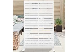 PROLEE 3.7 X 6 FT Metal Privacy Screen Outdoor, Decorative Fence Screen for Patio Screen Freestanding, Outdoor Privacy Panels with Stable Heavy Base for Deck, Porch and Balcony (White)