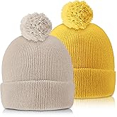 Geyoga 2 Pcs Pom Beanie Hat Men Women Winter Hat Pom Knit Cap Beanies with Ball at Top Acrylic Winter Cap with Cuff
