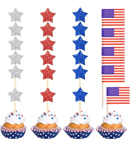 Happy Independence Day Cake Topper – Kuchendekoration Für 4th Of July, 15,2x23,7 Cm, Aus Glitterndem Karton, Nicht Essbar, Perfekt Für Patriotische Partys