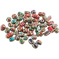 thumbnail image 2 of 50pcs Antique Tibetan Style Brass Beads – Coral & Turquoise Accents – Handmade Mixed Lot 2 of 5