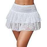 Avidlove Women's Y2k Lace Layered Mini Skirt High Waist Ruffle Skirt Skort Boho Outfits Micro Shorts
