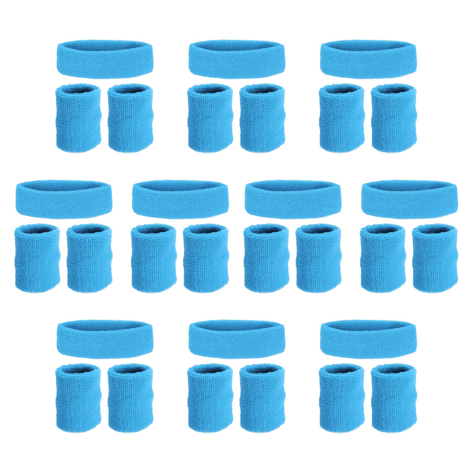 PATIKIL Sweatbands Headband Wristband, 10 Set/30Pcs Sweatband Terry Cloth for Sports Basketball Tennis Athletic Gym Working Out, Sky Blue